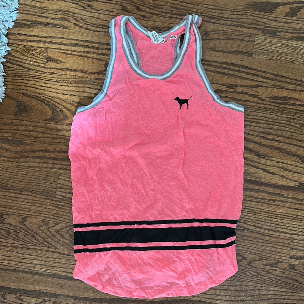 PINK Neon Tank Top with Black Stripes